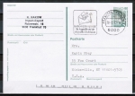 Bund 1342 als "Recycling-Ganzsache" P 150 mit eingedruckter Marke 80 Pf SWK - portoger. (!) als Auslands-Postkarte in die USA verwendet, codiert