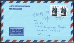 Bund 1934 C/o.g. als portoger. MeF mit 2x 100 Pf SWK "Goethe/Schiller" oben geschn. aus MH auf Aerogramm von 1998-2002 n. China, AnkStpl.