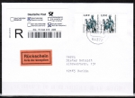 Bund 2307 als portoger. MeF mit 2x 2,20 ¤ SWK aus Bogen, Sicherheitsfarbe als "großer Rahmen", auf Inl.-Einschreibe-Rückschein-Brief von 2003-2012, codiert