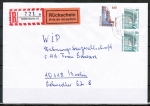 Bund 1811 als portoger. MiF mit 640 Pf + 2x 80 Pf je SWK aus Rolle auf Inl.-Einschr.-Rckschein-Brief bis 20g von 1996