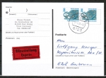 Bund 1381 als portoger. MeF mit 2x 280 Pf SWK aus Rolle auf Inlands-Eil-Postkarte von 1989-1992, AnkStpl.