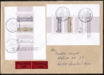 Bund 1287-1289 als portoger. Block-MeF mit 2 Blocks 3x 80 Pf Staats-Gebude auf Inlands-Eilbrief 20-50g von 1986-1989, AnkStpl., B5-Format