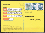 Bund Zusammendruck 80+10 Pf SWK oben geschnitten mit rechts anh�ngender 10 Pf-Marke aus MH als portoger. Zdr.-MiF auf Inlands-Postkarte von 1997-2002, codiert