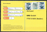 Bund Zusammendruck 80+10 Pf SWK oben geschnitten aus MH mit lose hinzugeklebter 10 Pf u.g. als portoger. Zdr.-MiF auf Inlands-Postkarte von 1997-2002, codiert
