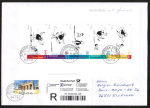 Bund 2349-2353 als portoger. Block-MiF mit Jugend-Block 2003 / Vater + Sohn + ATM 6 Ct. auf Inlands-C5-�bergabe-Einschreibe-Brief von 2014/2015