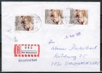 Bund 961 als portoger. MeF mit 3x 70 Pf Thomas Mann EZM aus Block 16 auf Inlands-Einschreibe-Brief bis 20g von 1979, Stempelmängel