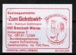 Zndholz-Etikett Brensbach / Wersau, Speisegaststtte "Gickelswirt" - Helmut Gttmann, um 1970 / 1975