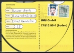 Berlin 796 D / u.g. mit 80 Pf SWK D / unten geschnitten + Zusatz nach Gültigkeitsende im Jahr 2000 auf Inl.-Postkarte gebraucht, codiert