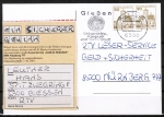 Bund 914 o.g.+u.g. als portoger. MiF mit je 1x 30 Pf oben + unten geschn. aus MH im Buchdruck auf Inlands-Postkarte von 1982-1993