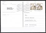 Bund 914 LS u.g. als portoger. MeF mit 2x 30 Pf B+S unten geschnitten aus dem Letterset-MH auf Inlands-Postkarte von 1990-1993
