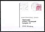 Bund 1028 als portoger. EF mit roter 60 Pf B+S - Marke aus Rolle im Buchdruck auf Sammel-Anschriftenprüfungs-Postkarte von 1993-2002