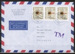 Bund 1550 als portoger. MeF mit 3x 70 Pf Heidelibelle auf Luftpost-Brief 5-10g von 1991 nach Paraguay, AnkStpl.