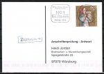 Bund 1578 als portoger. EF mit 60 Pf Weihnachten 1991 auf Sammel-Anschriftenprfungs-Postkarte vom August 2000, codiert