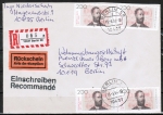 Bund 1710 als portoger. MeF mit 4x 200 Pf Heinrich Hertz auf Inlands-Einschreibe-Rückschein-Brief bis 20g von 1994, leichte Mängel