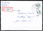 Bund 1433 als portoger. MeF mit 2x 300 Pf F. Hensel auf Inlands-Einschreibe-Rückschein-Brief bis 20g von 1989-1992