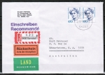 Bund 1614 als portoger. MeF mit 2x 450 Pf Frauen auf bersee-Land-Einschreibe-Brief bis 50g von 1996 nach Australien, AnkStpl. auf Rckschein