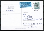 Bund 1342 als portoger. EF mit 80 Pf SWK C/o.g. aus MH auf VGO-bersee-Luftpost-Postkarte vom Mrz 1991 in die USA, codiert