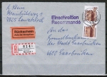 Bund 1348 als portoger. MeF mit 2x 300 Pf SWK aus Rolle auf Inl.-Einschr.-Rückschein-Brief bis 20g von 1989-1992
