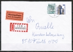Bund 1407 als portoger. MiF mit 350 Pf + 80 Pf SWK je aus Rolle auf Inl.-Einschr.-Rckschein-Brief bis 20g vom Mrz 1989