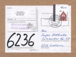 Bund 1623 als portoger. EF mit 450 Pf SWK aus Bogen als Ober-Eckrand-Marke auf Inlands-Päckchen-Adresse von 1992-1993