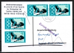 Bund 886 als portoger. MeF mit 4x 40 Pf Olympiade 1976 auf Einzel-Anschriftenprüfungs-Postkarte von1997-2002, codiert