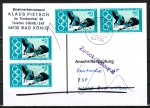 Bund 886 als portoger. MeF mit 4x 40 Pf Olympiade 1976 auf Einzel-Anschriftenprfungs-Postkarte von1997-2002, codiert