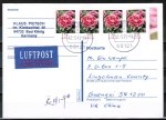 Bund 2694 als portoger. MeF mit 4x 25 Cent Blumen / Gartennelke aus Bogen auf Luftpost-Postkarte von 2008-2010 nach China, AnkSt.