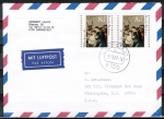 Bund 1267 als portoger. MeF mit 2x 80 Pf Weihnachten 1985 auf Luftpost-Brief 5-10g von 1985-1989 in die USA/Code