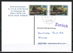 Bund 1883 als portoger. MeF mit 2x 80 Pf Wohlfahrt 1996 / Spreewald auf Einzel-Anschriftenpr�fungs-Postkarte von 1997-2002, codiert