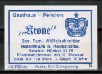 Zndholzetikett Hchst / Hetschbach, Gasthaus - Pension "Krone", um 1965 / 1970