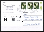 Bund 2794 als portoger. MeF mit 3x 45 Cent Blumen / Maiglöckchen aus Bogen mit Rand auf Prio-Postkarte von 2017-2019, codiert