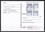 Bund 913 o.g./u.g.-Paare als portoger. MeF mit 2x 10 Pf B+S oben/unten-geschnittene Paare Buchdruck auf Inlands-Postkarte von 1977, codiert