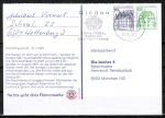 Bund 913+1038 o.g. als portoger. Zdr.-EF mit 10+50 Pf grüne B+S als Zdr. oben geschnitten aus MH im Buchdruck auf Inlands-Postkarte von 1982-1993