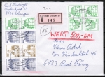 Bund B+S-Heftblatt 2,- DM mit grüner 50 Pf im Buchdruck + 2x 50 Pf o.g./ug.-Paare als portoger. H-Blatt-MiF auf Inlands-Wertbrief 20-50g 1980-1982