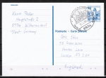 Bund 918 als Auslands-GA-Pk P 136 I mit eingedr. Marke 70 Pf B+S im Buchdruck als Auslands-Postkarte von 1985 nach Großbritannien, blau codiert !