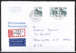 Bund 999 als portoger. MeF mit 3x 230 Pf B+S - Serie aus Bogen auf Luftpost-Einschreibe-Brief 60-65g von 1988 in die USA