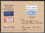 Bund 1142 als portoger. MeF mit 2x 280 Pf B+S als waagr. Oberrand-Paar auf Luftpost-Einschreibe-Brief 40-45g von 1988 in die USA, B6-Format