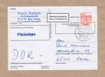 Bund 1143 als portoger. EF mit 300 Pf B+S - Serie aus Rolle im Buchdruck auf Päckchen-Adresse von 1982-1989 in die DDR