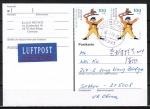 Bund 1729 als portoger. MeF mit 2x 100 Pf Jugend 1994 / Wterich auf bersee-Luftpost-Postkarte von 1999 nach China, AnkStpl.