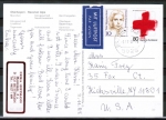 Bund 1359 als portoger. MiF mit 80 Pf SM auf Auslands-Postkarte von 1988 in die USA