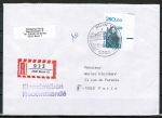 Bund 1381 als portoger. EF mit 280 Pf SWK aus Bogen mit Ober-Eckrand auf Einschreibe-Brief bis 20g von 1988/1989 n. Frankreich, AnkStpl.