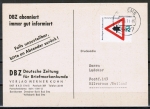 Bund 666 als portoger. EF mit 20 Pf Vorfahrtsschild auf Auslands-Drucksache-Postkarte von 1971 in die Niederlande, Stempelmängel