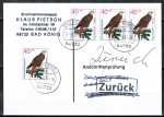 Bund 756 als portoger. MeF mit 4x 40 Pf Jugend 1973 auf Einzel-Anschriftenprüfungs-Postkarte von 1997-2002, codiert