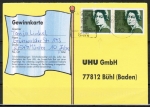 Bund 827 als portoger. MeF mit 2x 40 Pf Ricarda Huch auf Inlands-Postkarte vom August 1997, codiert, 1 Marke defekt