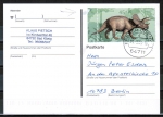 Bund 2687 als portoger. EF mit 45 Cent Jugend 2008 / EZM aus Dinosaurier-Block auf Inlands-Postkarte von 2008-2019, codiert