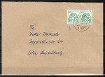 Bund 1038 u.g. als portoger. MeF mit 2x grüner 50 Pf B+S - Marken je unten geschnitten aus dem Letterset-MH auf Inlands-Brief von 1990-1997