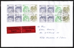 Bund B+S-Heftblatt 3,- DM mit 80 Pf B+S - Marke als portoger. H-Blatt-MeF auf Inlands-Eilbrief bis 20g von 1989-1982, AnkStpl., 20 cm lang