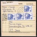 Bund 997 als portoger. MeF mit 4x 90 Pf B+S - Serie aus Rolle auf Inlands-Paketkarte von 1981 in die DDR