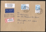 Bund 1142 als portoger. MeF mit 2x 280 Pf B+S vom Bogen als Rand-Marken auf Luftpost-Einschreibe-Brief 40-45g von 1988 in die USA, 14x20 cm