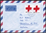 Bund 1387 als portoger. MeF mit 2x 80 Pf Rotes Kreuz auf Luftpost-Brief bis 5g vom Januar 1989 nach Australien